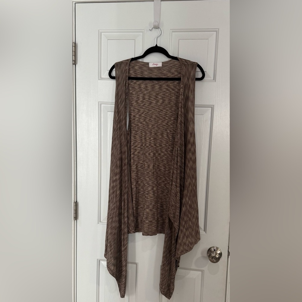 Icing Lightweight Draped Open Cardigan - Brown Heathered Size L/XL
